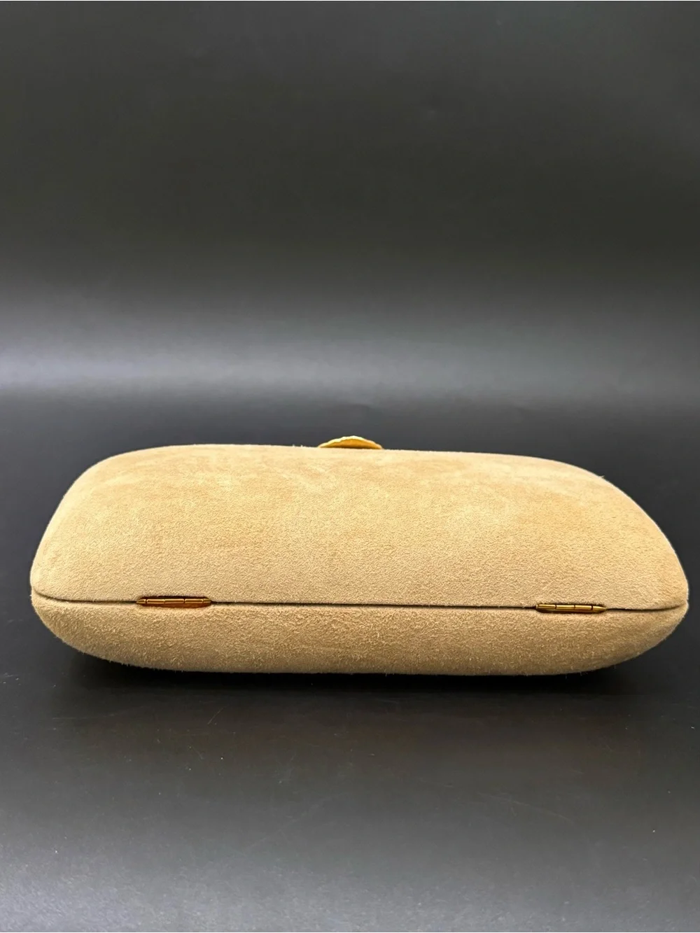 Vintage RODO Beige Suede Leather Hard Case Structured Clutch Crossbody Bag